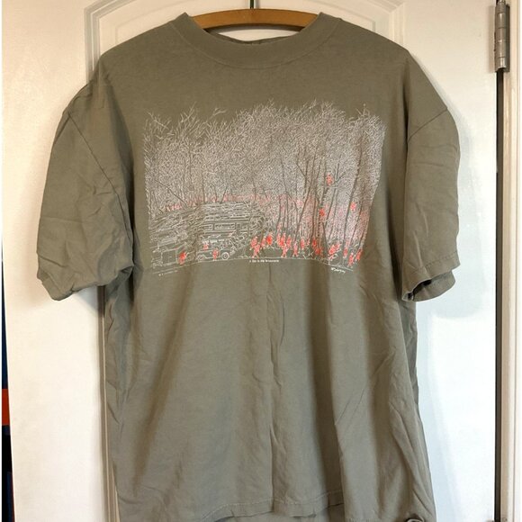 Vintage T-SHIRT A Day In The Wilderness Bruce JOHNSON XL Made In USA Tan 1980’s - Picture 1 of 7